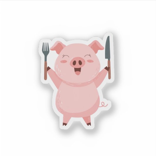 Cute Hungry Piggy Die Cut Sticker シール (正面)