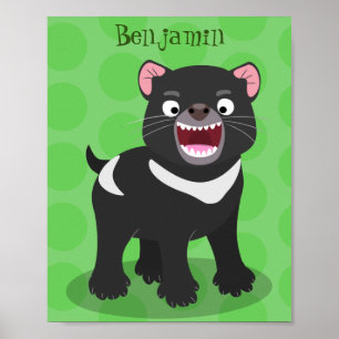 Cute hungry Tasmanian devil cartoon illustration ポスター