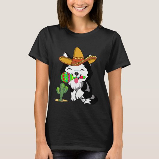 Cute Husky Dog Cinco de Mayo 5th of May Celebratio Tシャツ (正面)