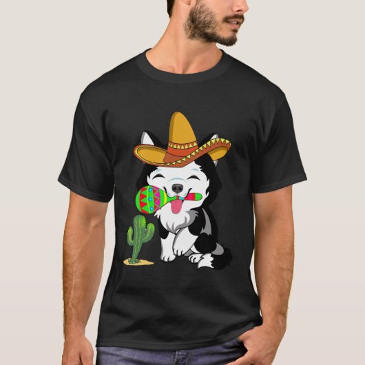 Cute Husky Dog Cinco de Mayo 5th of May Celebratio Tシャツ (正面)