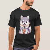 Cute Husky Dog Drinking Bubble Milk Tea  Dog Tシャツ (正面)