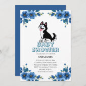  Cute Husky Dog Floral Baby Shower Invitation 招待状 (正面/裏面)