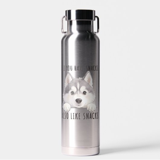 Cute Husky Dog Snacks Quote Funny Minimalist ウォーターボトル (正面)