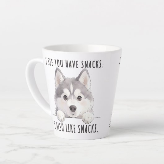 Cute Husky Dog Snacks Quote Funny Minimalist カフェラテマグ (左アングル)