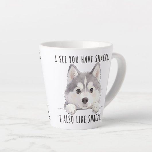 Cute Husky Dog Snacks Quote Funny Minimalist カフェラテマグ (右アングル)