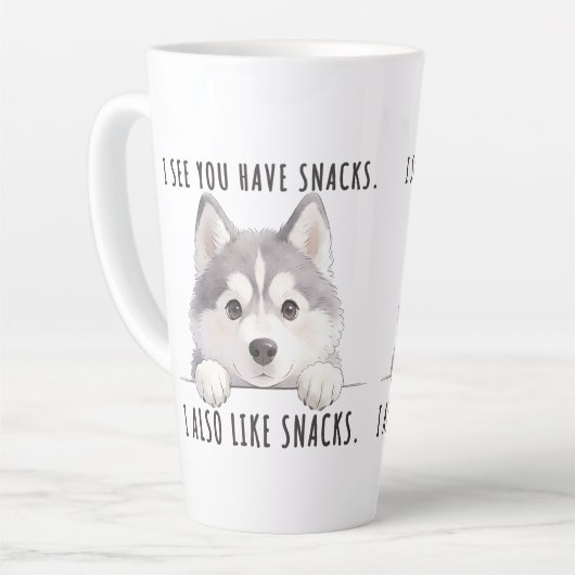 Cute Husky Dog Snacks Quote Funny Minimalist カフェラテマグ (左アングル)