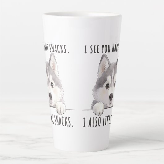 Cute Husky Dog Snacks Quote Funny Minimalist カフェラテマグ (正面)