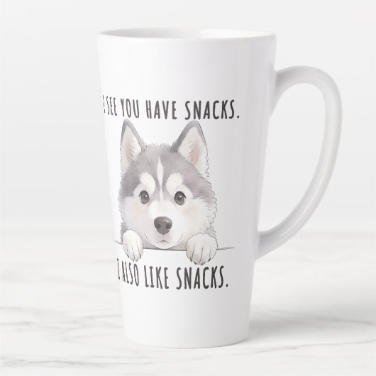 Cute Husky Dog Snacks Quote Funny Minimalist カフェラテマグ (右)