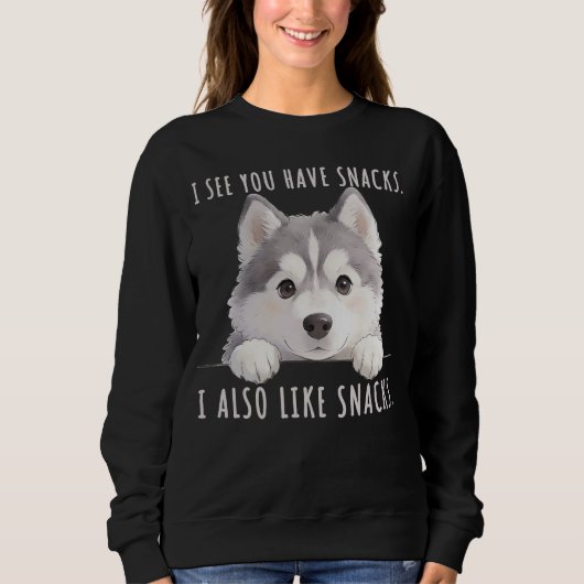 Cute Husky Dog Snacks Quote Funny Minimalist スウェットシャツ (正面)
