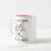 Cute Husky Dog Snacks Quote Funny Minimalist ツートーンマグカップ (正面左)
