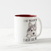 Cute Husky Dog Snacks Quote Funny Minimalist ツートーンマグカップ (正面右)