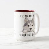 Cute Husky Dog Snacks Quote Funny Minimalist ツートーンマグカップ (正面右)