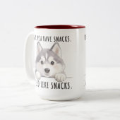Cute Husky Dog Snacks Quote Funny Minimalist ツートーンマグカップ (正面左)