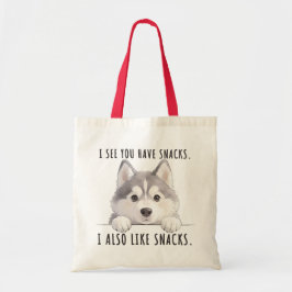 Cute Husky Dog Snacks Quote Funny Minimalist トートバッグ