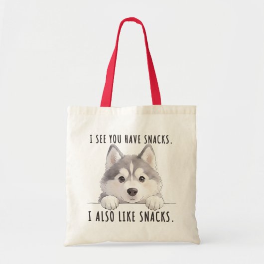 Cute Husky Dog Snacks Quote Funny Minimalist トートバッグ (正面)