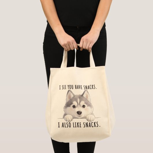 Cute Husky Dog Snacks Quote Funny Minimalist トートバッグ (正面(商品))