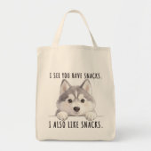 Cute Husky Dog Snacks Quote Funny Minimalist トートバッグ (正面)