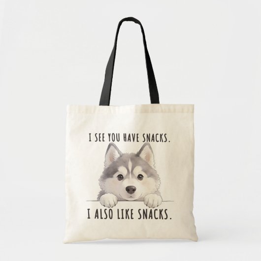 Cute Husky Dog Snacks Quote Funny Minimalist トートバッグ (正面)
