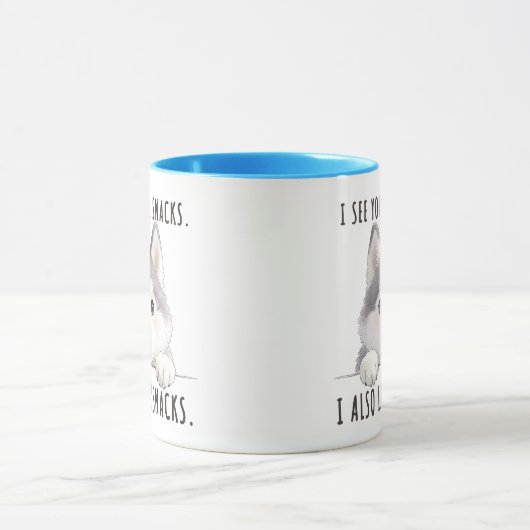 Cute Husky Dog Snacks Quote Funny Minimalist マグカップ (中央)