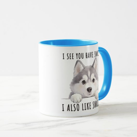 Cute Husky Dog Snacks Quote Funny Minimalist マグカップ (正面右)