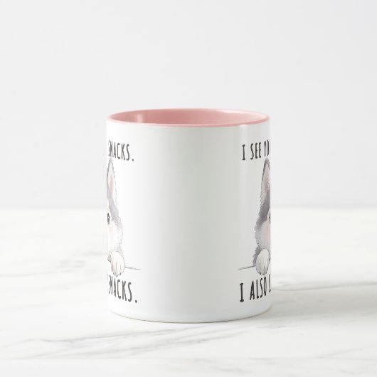 Cute Husky Dog Snacks Quote Funny Minimalist マグカップ (中央)