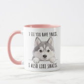 Cute Husky Dog Snacks Quote Funny Minimalist マグカップ (左)
