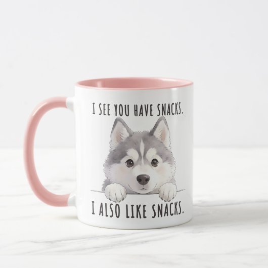 Cute Husky Dog Snacks Quote Funny Minimalist マグカップ (左)