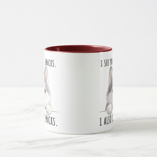 Cute Husky Dog Snacks Quote Funny Minimalist マグカップ (中央)