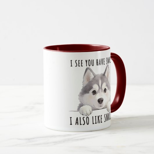 Cute Husky Dog Snacks Quote Funny Minimalist マグカップ (正面右)