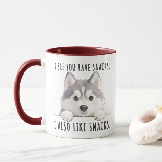 Cute Husky Dog Snacks Quote Funny Minimalist マグカップ (ドーナツ)