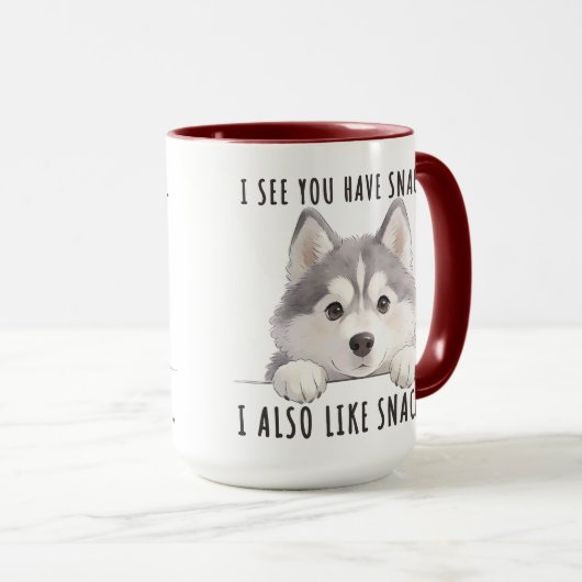 Cute Husky Dog Snacks Quote Funny Minimalist マグカップ (正面右)