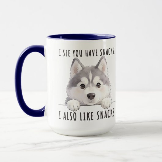 Cute Husky Dog Snacks Quote Funny Minimalist マグカップ (左)