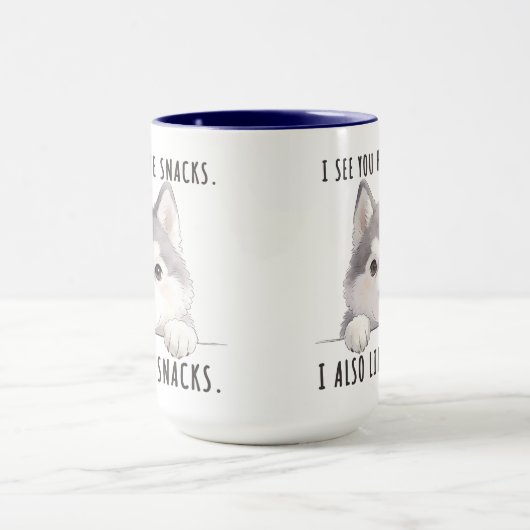 Cute Husky Dog Snacks Quote Funny Minimalist マグカップ (中央)
