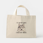 Cute Husky Dog Snacks Quote Funny Minimalist ミニトートバッグ (裏面)