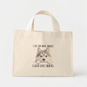Cute Husky Dog Snacks Quote Funny Minimalist ミニトートバッグ (正面)