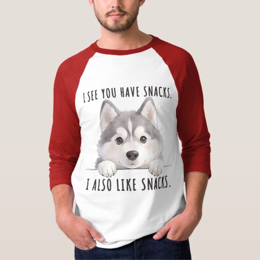 Cute Husky Dog Snacks Quote Funny Minimalist Tシャツ (正面)