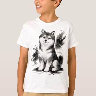 【Cute Husky Japanese Ink Art Kids T-Shirt】 Tシャツ