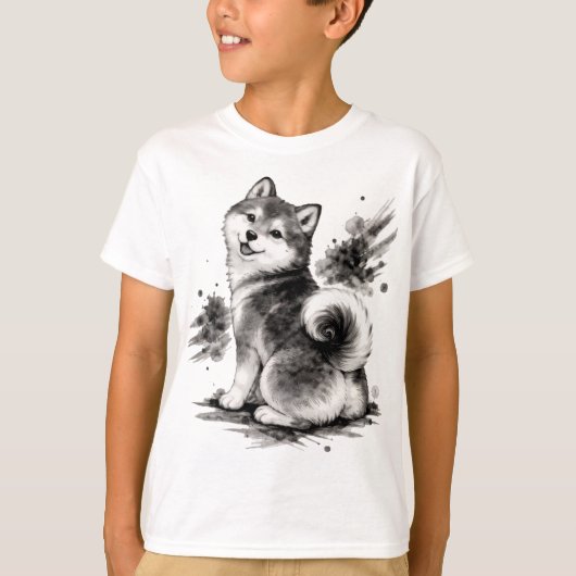 【Cute Husky Japanese Ink Kids T-Shirt】 Tシャツ (正面)