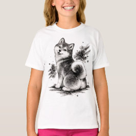 【Cute Husky Japanese Ink Kids T-Shirt】 Tシャツ