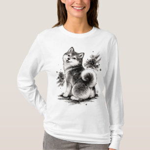 【Cute Husky Japanese Ink Long Sleeve Tee】 Tシャツ