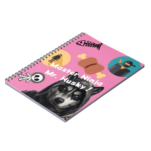 Cute Husky Ninja Notebook Personalized Pink Cover ノートブック (左側)