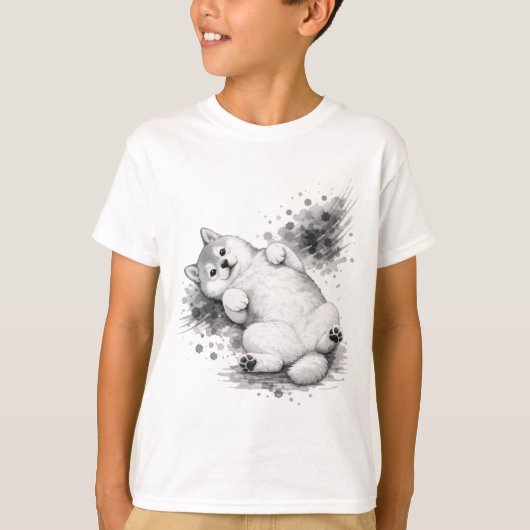 【Cute Husky Puppy Ink Art Kids T-Shirt】 Tシャツ (正面)
