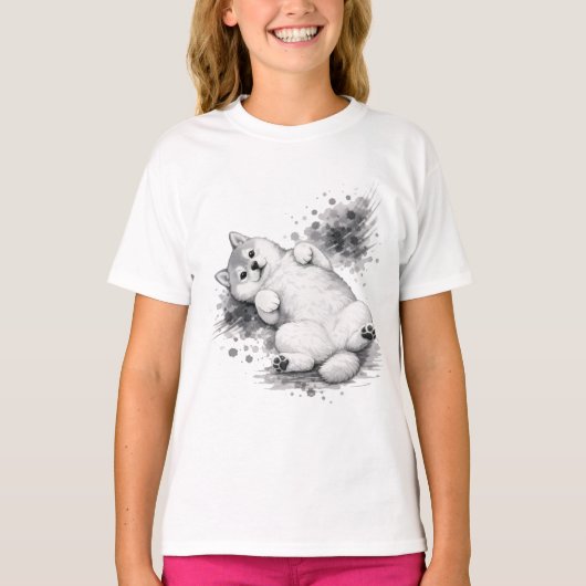 【Cute Husky Puppy Ink Art Kids T-Shirt】 Tシャツ (正面)