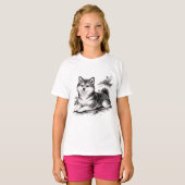 【Cute Husky Puppy Japanese Ink Art Girls T-Shirt】 Tシャツ (正面フル)