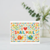 Cute "I Heart Snail Mail" Postcard ポストカード (スタンド正面)