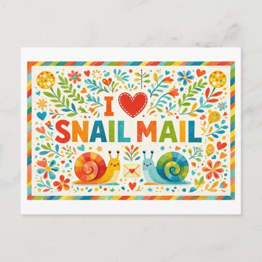 Cute "I Heart Snail Mail" Postcard ポストカード (正面)