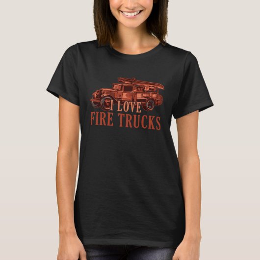 Cute I Love Fire Trucks Future Firefighter Fireman Tシャツ (正面)