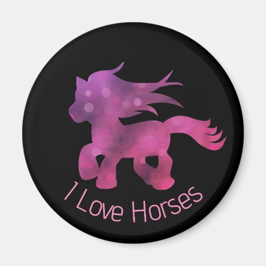 Cute I Love Horses Cute Glam Pink Horse マグネット (正面)