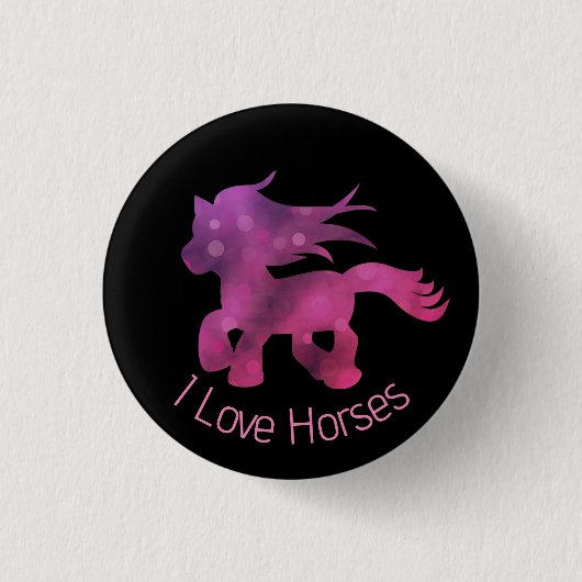 Cute I Love Horses Cute Glam Pink Horse 缶バッジ (正面)