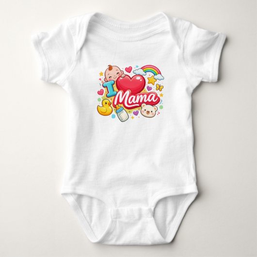 Cute I Love Mama Baby Design ベビーボディスーツ (正面)